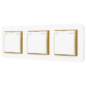Trzy gniazda hermetyczne z ramką zaokrągloną seria MINI kolor biały złoty