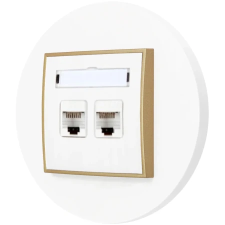 Gniazdo internetowe rj45 2x z ramką okrągłą seria MINI kolor biały złoty