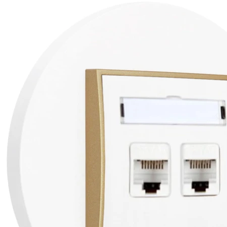 Gniazdo internetowe rj45 2x z ramką okrągłą seria MINI kolor biały złoty