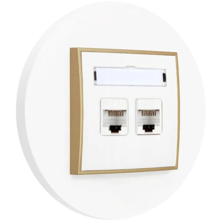 Gniazdo internetowe rj45 2x z ramką okrągłą seria MINI kolor biały złoty