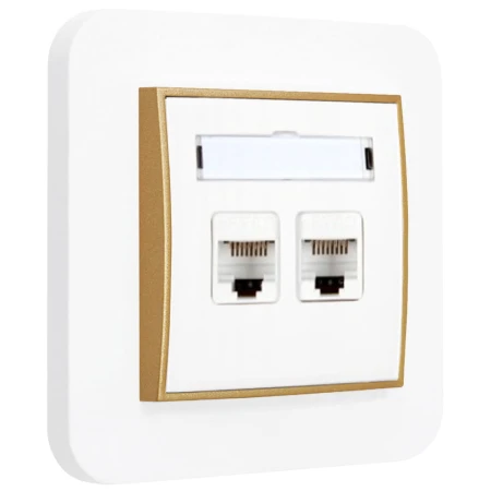 Gniazdo internetowe rj45 2x z ramką zaokrągloną seria MINI kolor biały złoty