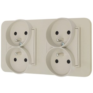 Dwa gniazda podwójne z ramką zaokrągloną seria MINI kolor taupe