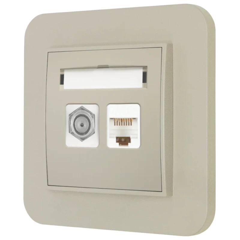 Gniazdo rj45/antenowe z ramką zaokrągloną seria MINI kolor taupe