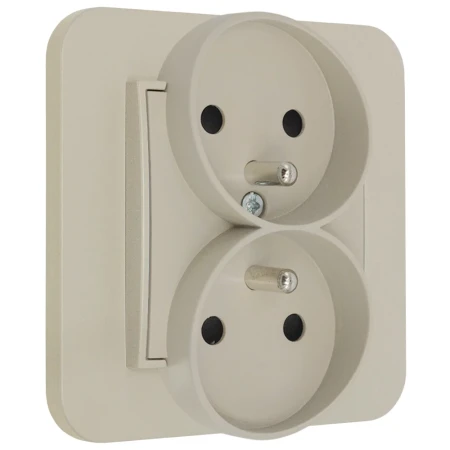 Gniazdo podwójne z ramką zaokrągloną seria MINI kolor taupe