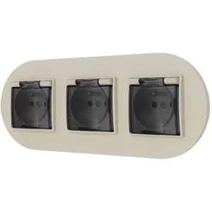 Trzy gniazda hermetyczne z ramką okrągłą seria MINI kolor taupe