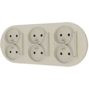 Trzy gniazda podwójne z ramką okrągłą seria MINI kolor taupe