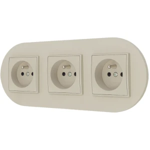 Trzy gniazda pojedyncze z ramką okrągłą seria MINI kolor taupe