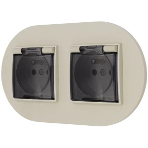 Dwa gniazda hermetyczne do łazienki z ramką okrągłą seria MINI kolor taupe