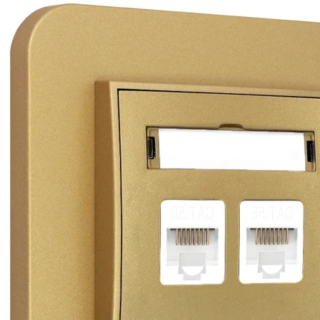 Gniazdo internetowe rj45 2x z ramką zaokrągloną seria MINI kolor złoty
