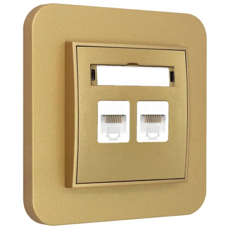 Gniazdo internetowe rj45 2x z ramką zaokrągloną seria MINI kolor złoty