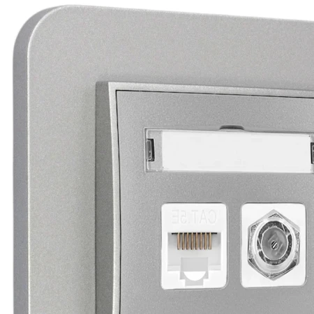 Gniazdo rj45/antenowe z ramką zaokrągloną seria MINI kolor srebrny
