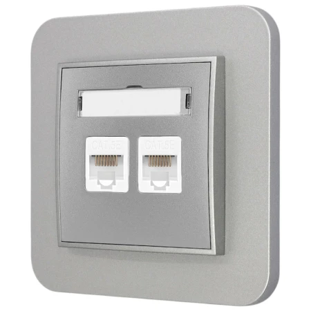 Gniazdo internetowe rj45 2x z ramką zaokrągloną seria MINI kolor srebrny