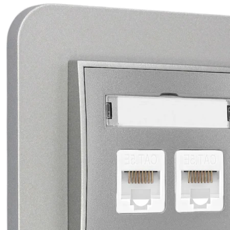 Gniazdo internetowe rj45 2x z ramką zaokrągloną seria MINI kolor srebrny