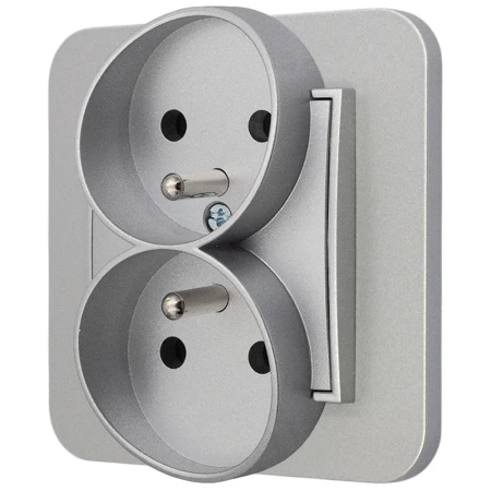 Gniazdo podwójne z ramką zaokrągloną seria MINI kolor srebrny