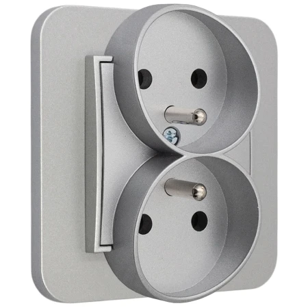 Gniazdo podwójne z ramką zaokrągloną seria MINI kolor srebrny