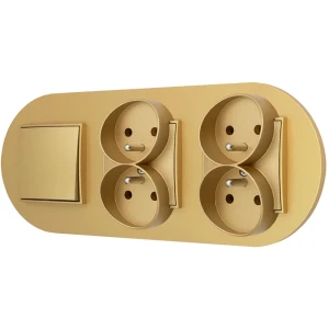 Włącznik pojedynczy i dwa gniazda podwójne z ramką okrągłą seria MINI kolor złoty