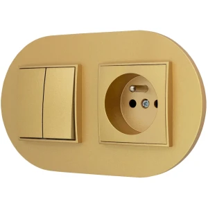Włącznik podwójny z gniazdem pojedynczym z ramką okrągłą seria MINI kolor złoty