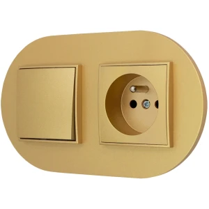 Włącznik pojedynczy z gniazdem pojedynczym z ramką okrągłą seria MINI kolor złoty