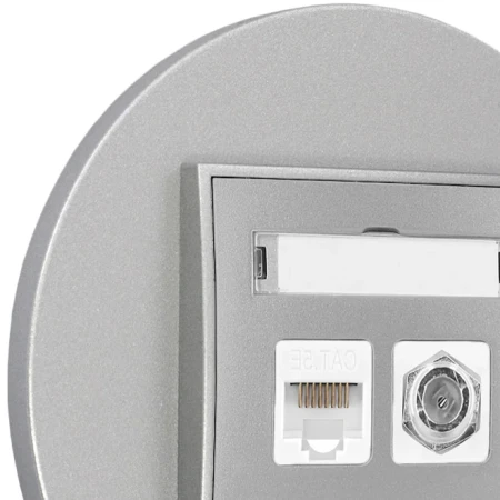 Gniazdo rj45/antenowe z ramką okrągłą seria MINI kolor srebrny