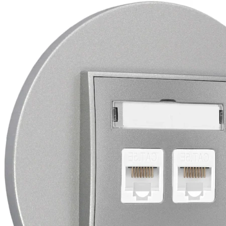 Gniazdo internetowe rj45 2x z ramką okrągłą seria MINI kolor srebrny