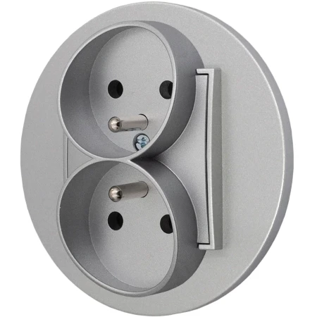 Gniazdo podwójne z ramką okrągłą seria MINI kolor srebrny