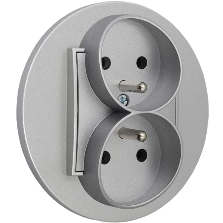 Gniazdo podwójne z ramką okrągłą seria MINI kolor srebrny