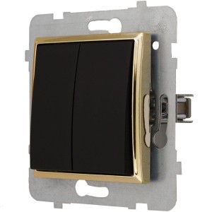 Ospel Aria włącznik podwójny krzyżowy bez ramki kolor czarny / złoty