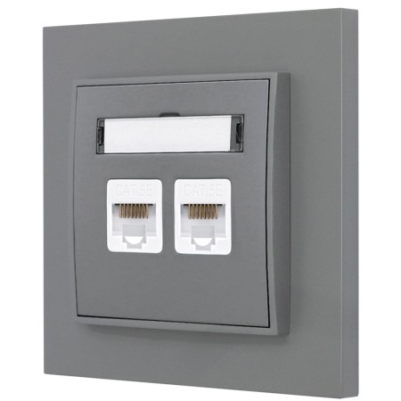 Gniazdo internetowe rj45 2x z ramką prostą seria MINI kolor szary mat