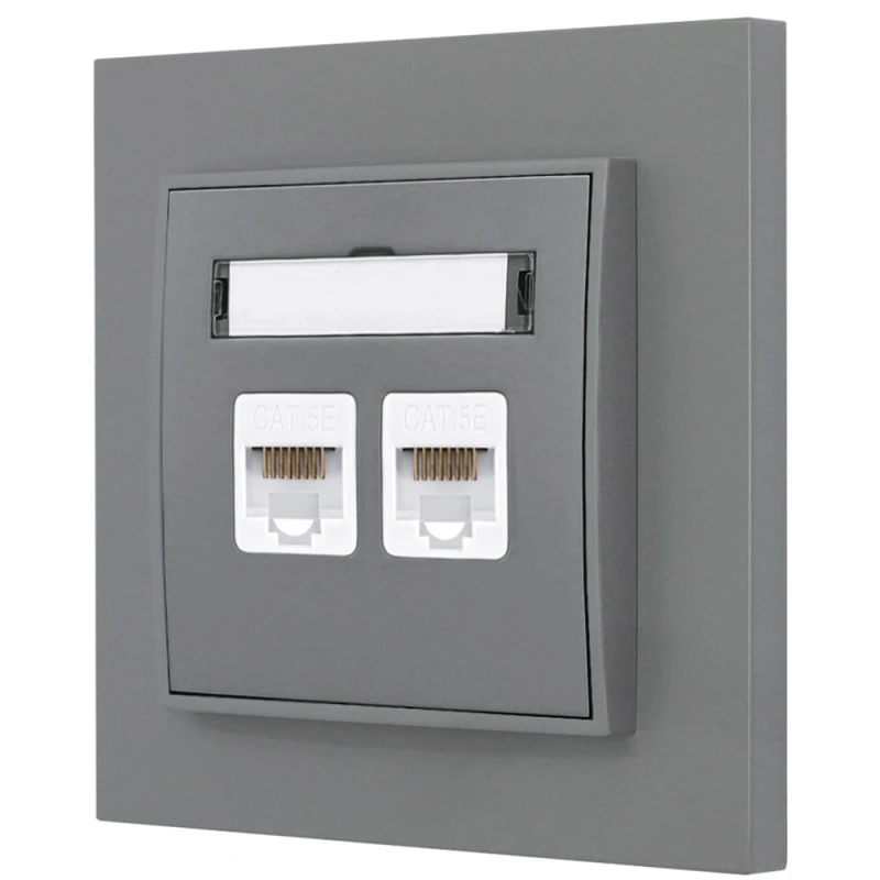 Gniazdo internetowe rj45 2x z ramką prostą seria MINI kolor szary mat