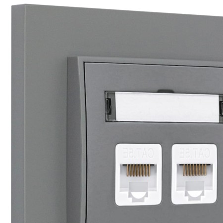 Gniazdo internetowe rj45 2x z ramką prostą seria MINI kolor szary mat