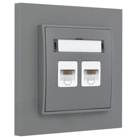 Gniazdo internetowe rj45 2x z ramką prostą seria MINI kolor szary mat