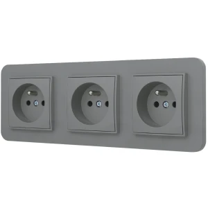 Trzy gniazda pojedyncze z ramką zaokrągloną seria MINI kolor szary mat