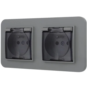 Dwa gniazda hermetyczne do łazienki z ramką zaokrągloną seria MINI kolor szary mat