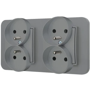 Dwa gniazda podwójne z ramką zaokrągloną seria MINI kolor szary mat