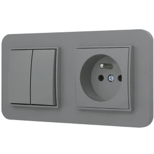 Włącznik podwójny z gniazdem pojedynczym z ramką zaokrągloną seria MINI kolor szary mat