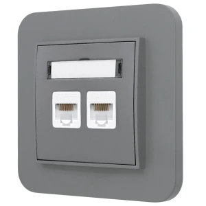 Gniazdo internetowe rj45 2x z ramką zaokrągloną seria MINI kolor szary mat