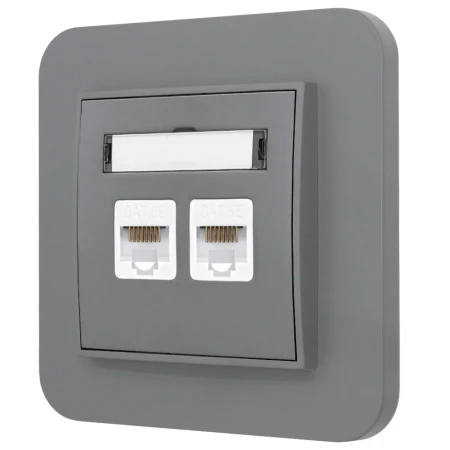 Gniazdo internetowe rj45 2x z ramką zaokrągloną seria MINI kolor szary mat