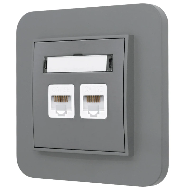 Gniazdo internetowe rj45 2x z ramką zaokrągloną seria MINI kolor szary mat