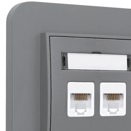 Gniazdo internetowe rj45 2x z ramką zaokrągloną seria MINI kolor szary mat