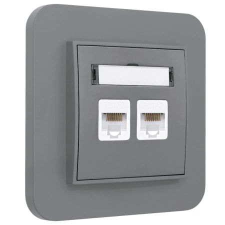 Gniazdo internetowe rj45 2x z ramką zaokrągloną seria MINI kolor szary mat