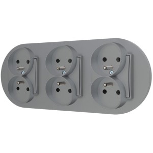 Trzy gniazda podwójne z ramką okrągłą seria MINI kolor szary mat