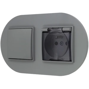 Włącznik pojedynczy z gniazdem hermetycznym z ramką okrągłą seria MINI kolor szary mat