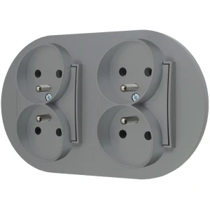 Dwa gniazda podwójne z ramką okrągłą seria MINI kolor szary mat