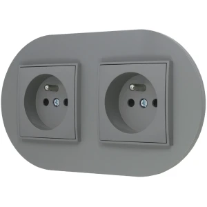 Dwa gniazda pojedyncze z ramką okrągłą seria MINI kolor szary mat
