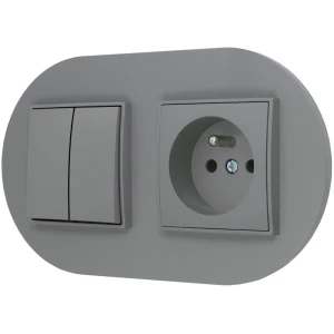 Włącznik podwójny z gniazdem pojedynczym z ramką okrągłą seria MINI kolor szary mat