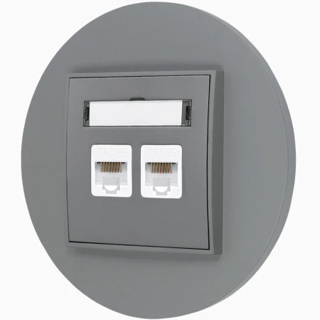 Gniazdo internetowe rj45 2x z ramką okrągłą seria MINI kolor szary mat