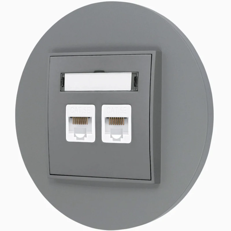 Gniazdo internetowe rj45 2x z ramką okrągłą seria MINI kolor szary mat