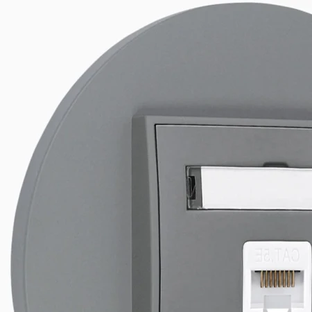 Gniazdo internetowe rj45 2x z ramką okrągłą seria MINI kolor szary mat