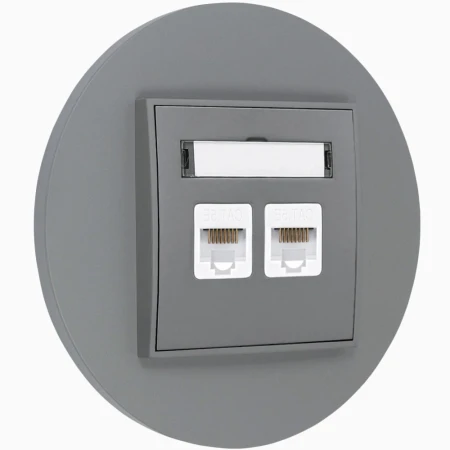 Gniazdo internetowe rj45 2x z ramką okrągłą seria MINI kolor szary mat