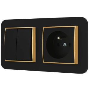 Włącznik podwójny z gniazdem pojedynczym z ramką zaokrągloną seria MINI kolor czarny złoty